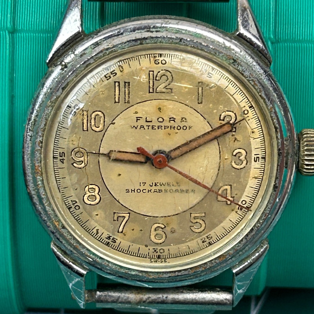 Vintage Flora Waterproof‎ 17 Jewels Shockabsorber Manual Wind Watch Tested